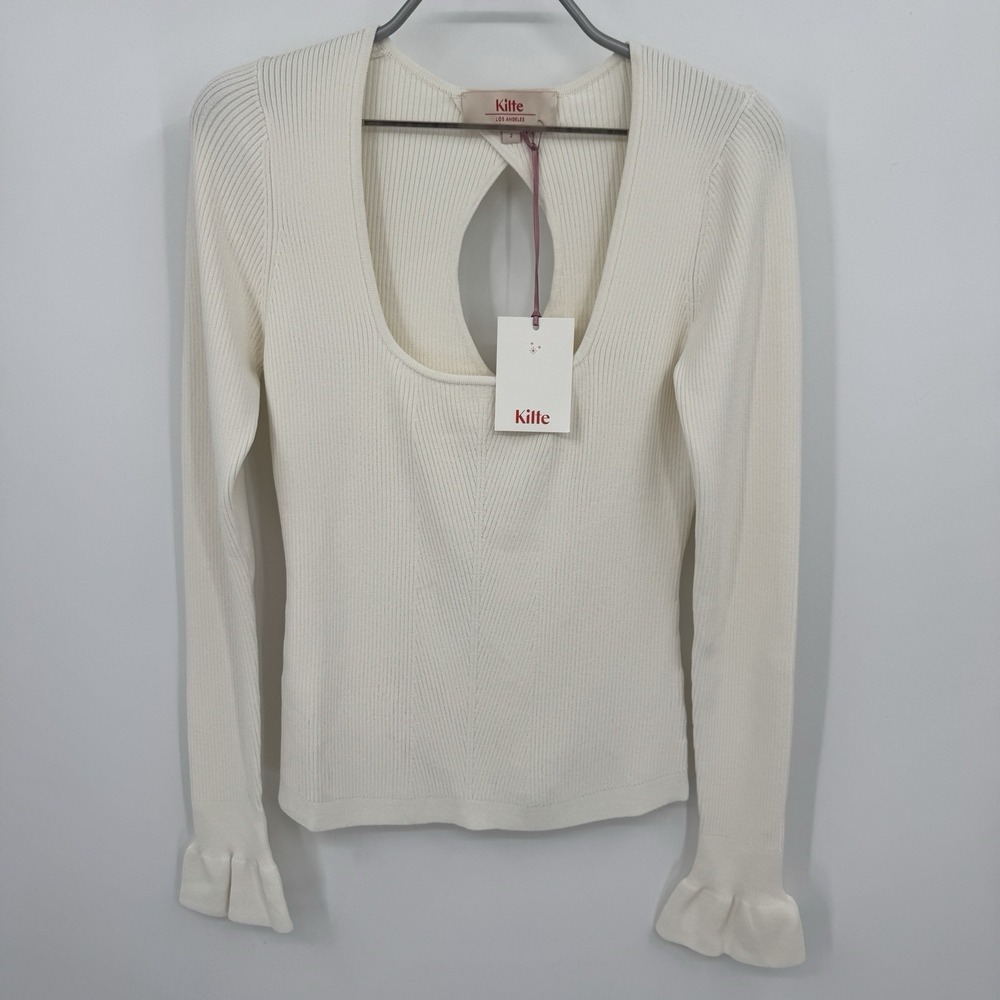 Kilte Collection Nelly Long Sleeve Square Neck Top Ivory 2 M Ruffle HC346-IVRY-2